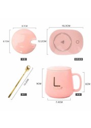 LIHAN pink porcelain coffee cup heater; heat preservation device 55 degrees heating automatic constant temperature cup ceramic cup 350ML coffee milk smart heater (this product only provides heated coa