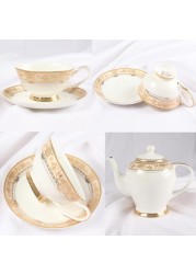 Dinner Set Porcelain Gold, 115pcs tea set; 10&#39;5 flat plate- (12) , 8&#39; soup plate- (12) 8&#39; flat plate- (12), 7&#39;5 flat plate- (12) 6&#39; salad bowl- (12), &#39;tea pot (1set)- (2) Tea cup/Saucer(12set) -(24),