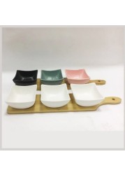 LINGWEI Seasoning Dishes Ceramic Dipping Bowls Set with Tray Condiment Dishes Snack Serving Tray Food Storage Container Style-1