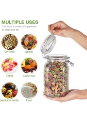 FUFU 2pcs Glass Food Storage Jars 1.5L Clear Kitchen Canister With Airtight Lids for Coffee Bean Loose Leaf Tea Sugar Cookies Dry Fruit Nuts Candy