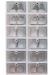 Fheaven Clear Plastic Shoe Storage Transparent Stackable Organizer Box (White 12Pcs)