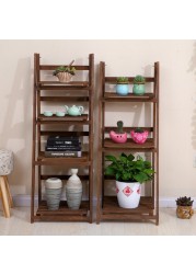 LINGWEI Ladder Design Foldable Wooden Flower Rack Book Shelves Storage Stand Flower Pot Holder For Bedroom Office Restaurants Home Decor 3 floor Brown