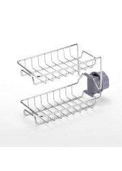 Decdeal - 2-Layer Faucet Rack Stainless Steel Hollow Ventilation Drainage Free Punching Kitchen Sink Storage Rack