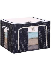 Generic 1Pc Stackable Storage Box Polka Dots Oxford Cloth Steel Frame Organizer, See-Through Window With Double Zipper Folding - Dark Blue (66L)