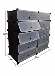 10-Cubes Rectangular Storage Shoe Cabinet Grey 95x95x37centimeter