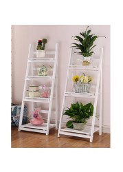 LINGWEI Ladder Design Foldable Wooden Flower Rack Book Shelves Storage Stand Flower Pot Holder For Bedroom Office Restaurants Home Decor 4 floor White