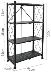 Doreen 4-Tire Kitchen Microwave Racks Shelving Storage Unit Foldable Bread Racks, Storage Racks, Trolleys, Metal Organizer Wire Rack for Home Kitchen (Black-1, 4 Layer)