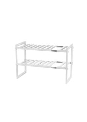 ALISSA-Multipurpose Under Sink Kitchen Rack Adjustable Storage Organizer, White.