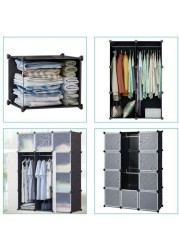 Generic Portable Closet Clothes Wardrobe Bedroom Armoire Storage Organizer With Doors, Capacious &amp; Sturdy, Black, 6 Cubes+2 Hanging Sections