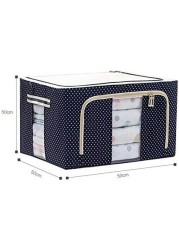 Beauenty 2Pcs Stackable Storage Box Polka Dots Shoe Holder Container Organizer See-Through Window Double Zipper Folding - Dark Blue (66L)