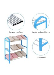 Generic-3-Tier Shoe Rack Shoes Tower Storage Organizer Shelf Cabinet for Home &amp; Office Easy to Assemble Blue