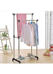 Generic Double Pole Clothes Portable Rack Silver/Black 84.5X43cm