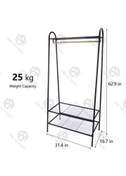 ONE TO FOUR Garment Rack Heavy Duty Free-Standing Clothes Rack With Top Rod, Multi-Functional Bedroom Hangers With 2 Shoe Shelves, Black