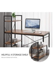 IBAMA Home Office Desk With 4 Tier Shelves, Work Study Gaming And Writing Table With Storage Bookshelves Modern Wood And Steel Frame Compact Workstation