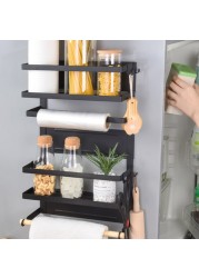 Generic-LSF2019052 Kitchen Rack Fridge Organizer Refrigerator Side Shelf Magnetic Fridge Organizer Paper Towel Holder Spice Jars Rack Kitchen Storage Seasoning Jars Organizer Refrigerator Shelf Storage