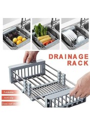 Generic Meetion Expandable Dish Drying Rack Over Sink Stainless Steel Adjustable Dish Basket Drainer Functional Kitchen Sink Organizer