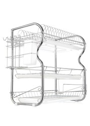 Decdeal - Multi-functional 3-Tier Dish Rack Kitchen Supplies Storage Rack Draining Rack with Chopsticks/Knives/Cutting Board Holder Drainboard