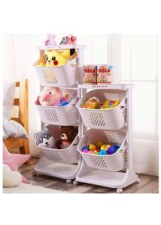 3 - Tier Storage Rack with Wheel for Vegetable toys organization Laundry Basket White