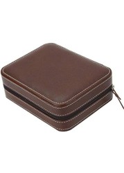 Generic 4 Slots Brown Zippered Watches Box Travel Case Storage Watch Organizer Collection Pu Leather