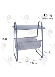 ONE TO FOUR End Table, Side Table, Metal Frame Nightstand Easy Assembly &amp; Sturdy Sofa Coffee Table With Storage Basket, Grey