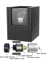 Doreen Automatic Single Watch Winder, Black Leather/Carbon Fiber Leather, Japanese Motor