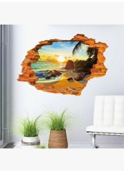 Homeyan 3D Beach Sunshine Wall Sticker Brown/Blue/Yellow 60X90cm