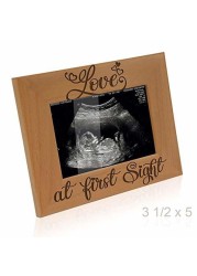 Kate Posh Love At First Sight Sonogram Photo Frame - Engraved Natural Solid Wood Picture Frame (3 1/2 X 5 Horizontal)