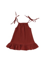 Baby Girls Summer Sleeveless Ruffles Dress Cotton Linen Fabric Kids Sheer Clothes