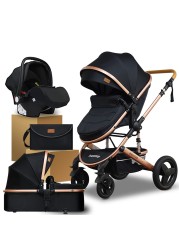 Babyfond Luxury 4 in 1 Baby Stroller High Landscape Mobility Light Stroller Newborn Baby Stroller Two-Way Folding Baby Shock Absorbing Car Sending Bag