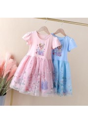 Summer 2022 Cartoon Girls Dress Princess Elsa Baby Dresses Toddler Kids Short Sleeve Cute Party Dresses