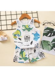 Baby Kids Pajamas Sets Cotton Boys Pajamas For Girls Sleeveless Hollow Dinosaur Tshirt Short Summer Pajama Suit Children Clothes