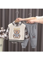 OLEKID 2022 New Spring Autumn 3pcs Boys Clothes Set Cartoon Bear Sweater Sweater Long Sleeve Shirts Cotton Pants Baby Boys Clothes