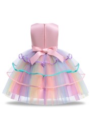 Summer Dress Girl Unicorn Cosplay Costume Children's Day Mesh Rainbow Tulle Princess Dress for Birthday Gift Kids Fashion Dress