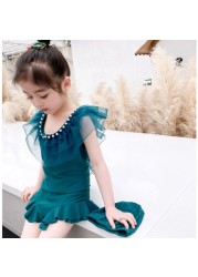 2022 Summer Swimwear for Girls Swimwear One Piece Swimsuit Children Ruffled Princess Swimming Trunks SPA Beach Kids Clothes