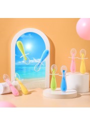 Children Training Spoon With Suction Cup Baby Cutlery Infant Feeding Liquid Silicone Non-slip Baby Spoon Utensils