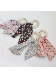 Fashion Women Pearl Hair Band Bandana Ropes Girl Bows Ponytail Scarf Ribbon Elastic Hair Accessories Scrunchie