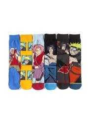 5 Pairs Naruto Cartoon Anime Figure Socks Kakashi Jiraiya Sasuke Gaara Long Tube Socks Men Adult Casual Socks xxx Boy Game Socks