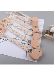 Safety Braided Cotton Rope Baby Toddler Doll Pacifier Soother Nipple Chain Strap Holder Handmade Wooden Pacifier Clips