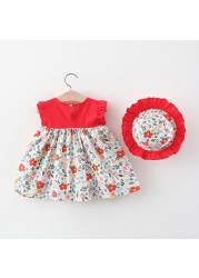 Melario Summer Outfit Toddler Girl Dresses Korean Fashion Cute Print Cotton Baby Princess Dress + Sunhat Newborn Clothes Set