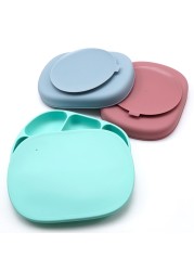 Silicone Baby Dinner Plate With Four Separating Compartments Strong Suction Cup With Lid Silicone Macaron Fresh Color BPA Free