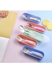 Baby Kids Cartoon Cute Spoon Fork Stainless Steel Tableware Training Learn Food Feeding Scoop Fork Utensils For Baby