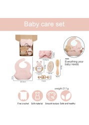 1 Set Baby Care Products Silicone Bibs Headband Baby Milestones Brush Rattle Bracelet Photography Props Birth Set Gift Product