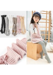 Girls Cotton Knitted Tie Socks High Waist Baby Tights 0-8 Years Winter Winter Tights