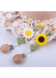 Baby Toddler Baby Doll Pacifier Silicone Cactus Sunflower Soother Nipple Clip Chain Strap Holder Chew Teether Toy Teething