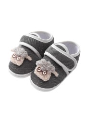 Baywell Newborn Baby Boys Girls Crib Sneakers Soft Anti-Slip Sole Toddler Warm Fluffy Casual Shoes Cartoon First Walker 0-18M