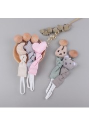 Baby Teether Buckle Beech Wood Cotton Linen Pacifier Chain Dummy Nipple Soother Holder Leash Belt for Newborn Babies