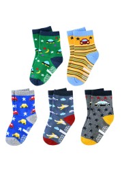 5 Pairs Non-slip Cute Cartoon Children Socks Spring Autumn Cotton Warm Breathable Boys Girls Absorb Sweat Sock for 0-8 Years