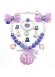 Girl Little Mermaid Party Accessories Necklace Ring Earring Bracelet Kids Toy Children Birthday Gift Elsa Headband