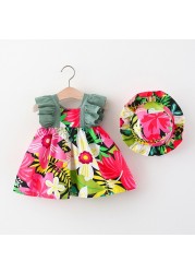 Summer Toddler Infant Girl Clothes Set Baby BeBe Beach Dresses Cute Bow Plaid Sleeveless Cotton Newborn Princess Dress+Sunhat