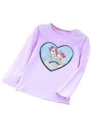 Long Sleeve Children Kids Girls T-shirt Unicorn Sequin Cotton Tops Tees Tops Fashion Girls Clothes